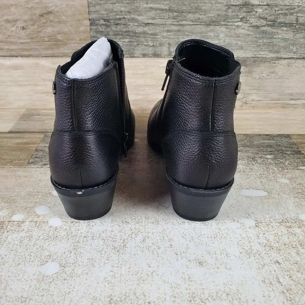 Vionic Finn Womens Booties Sz 5 Black Leather‎ Side Zip Elastic Gore Ankle Boots